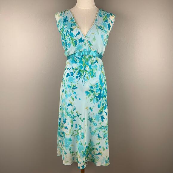 Wrapper Dresses & Skirts - Y2K Blue Floral Babydoll Dress Fairy Tie Back Sleeveless Midi Coquette Romantic